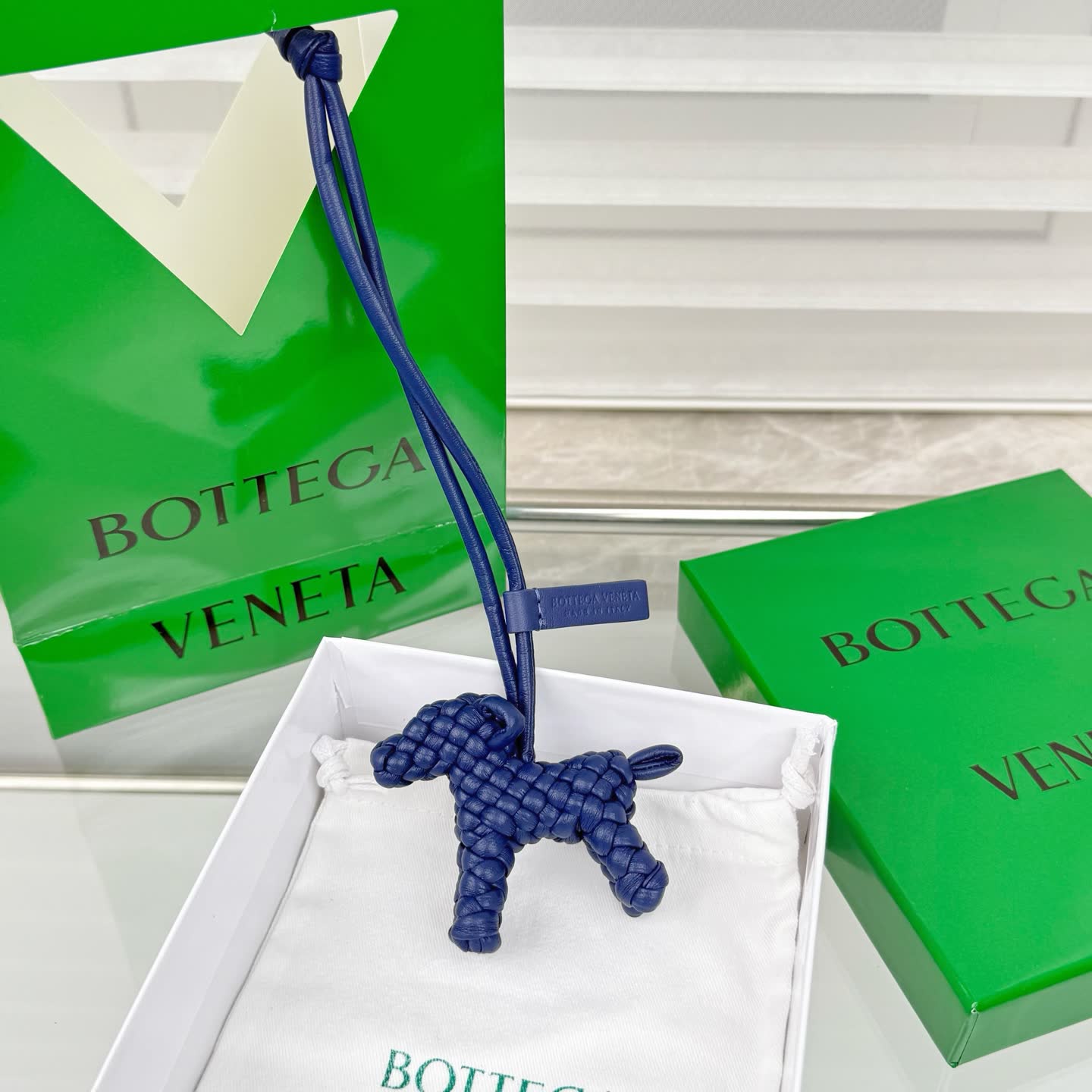 Bottega Veneta Blue Leather Keychain
